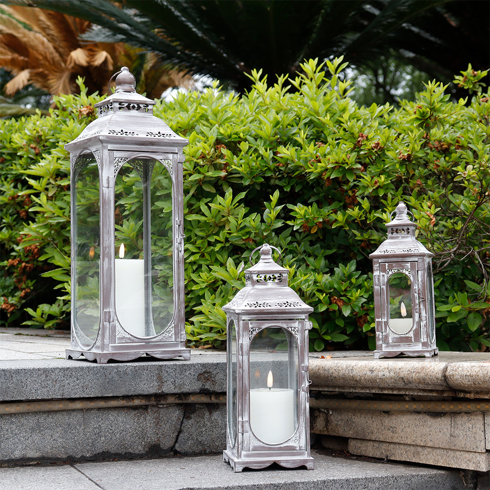 Set of 3 Decorative Vintage Candle Lanterns 10/14/19.5''H(Cement Grey)-3