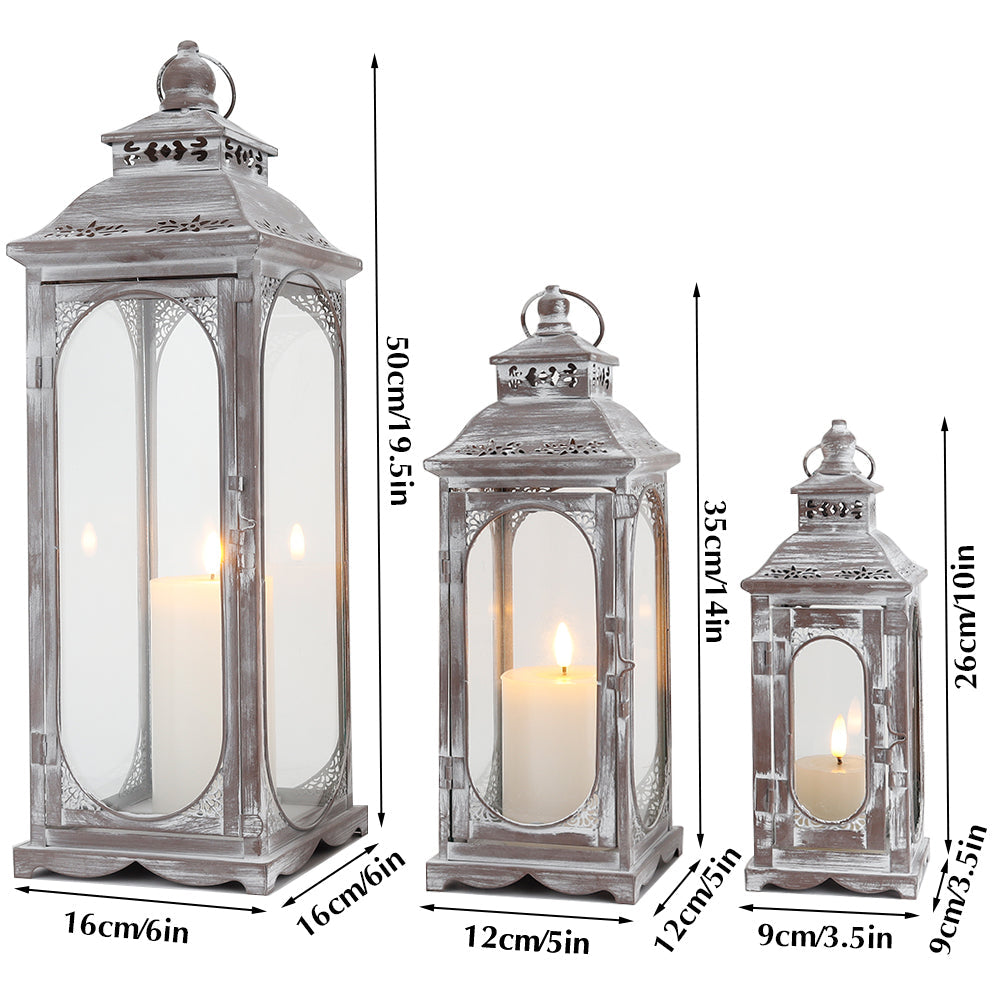 Set of 3 Decorative Vintage Candle Lanterns 10/14/19.5''H(Cement Grey)-4