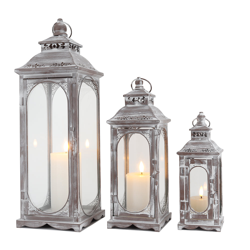 Set of 3 Decorative Vintage Candle Lanterns 10/14/19.5''H(Cement Grey)-2
