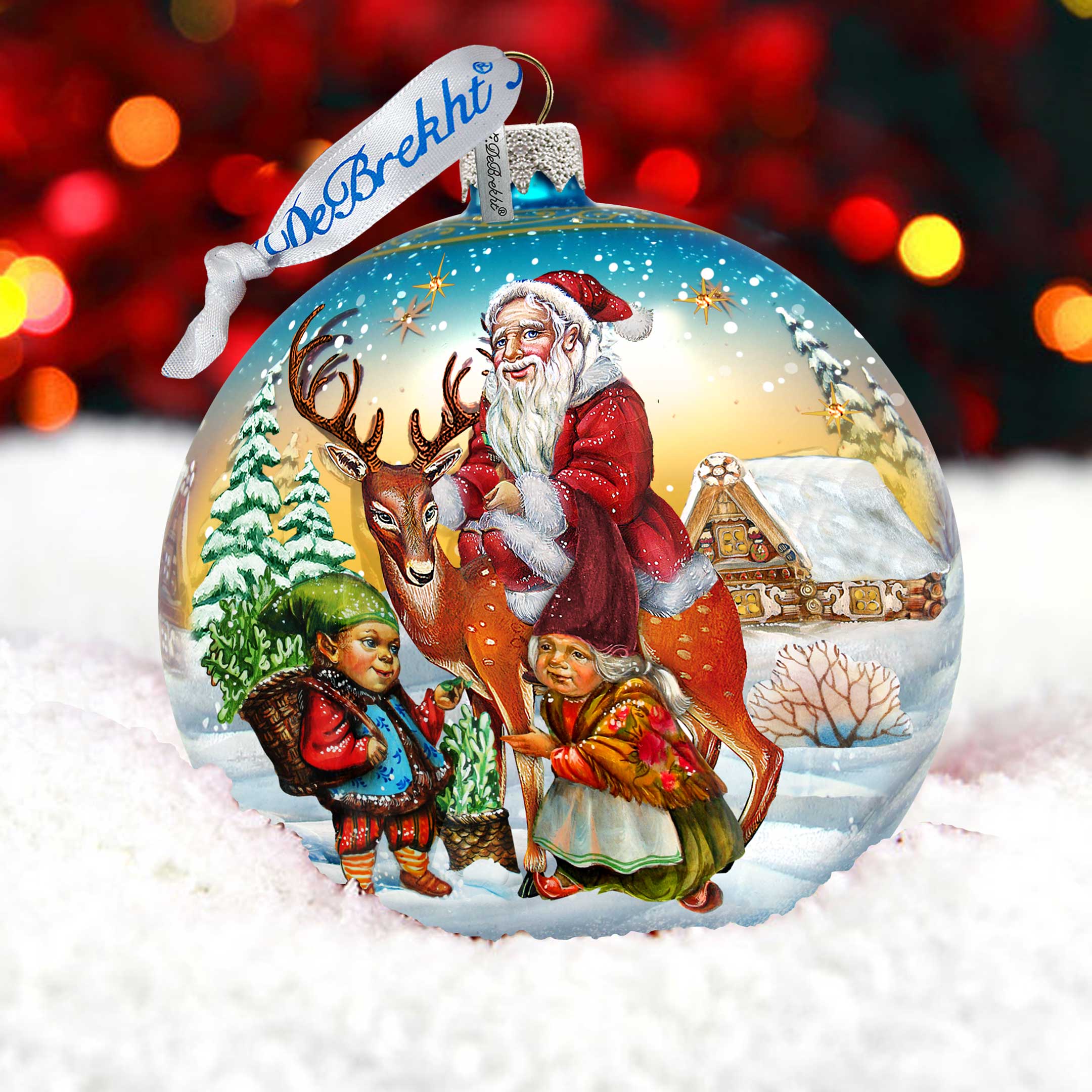 Vintage Sleigh Ride in Blue Glass Ornament Christmas Santa Snowman Decor