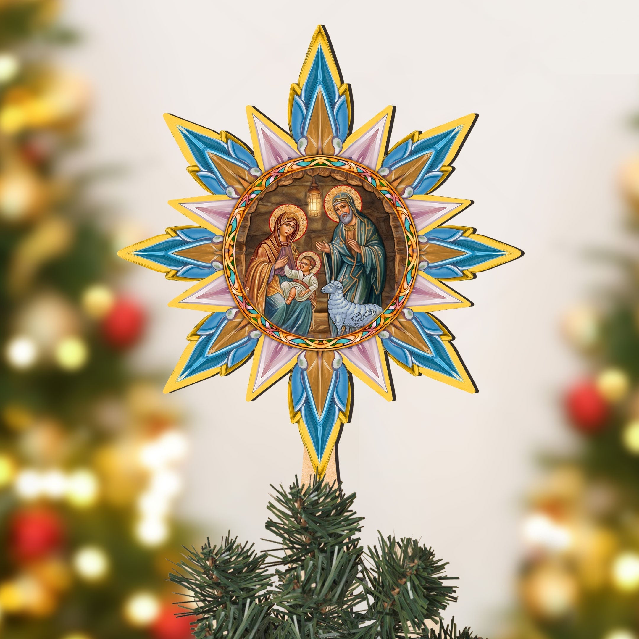 Orthodox Nativity Star Tree Topper Wooden Decor