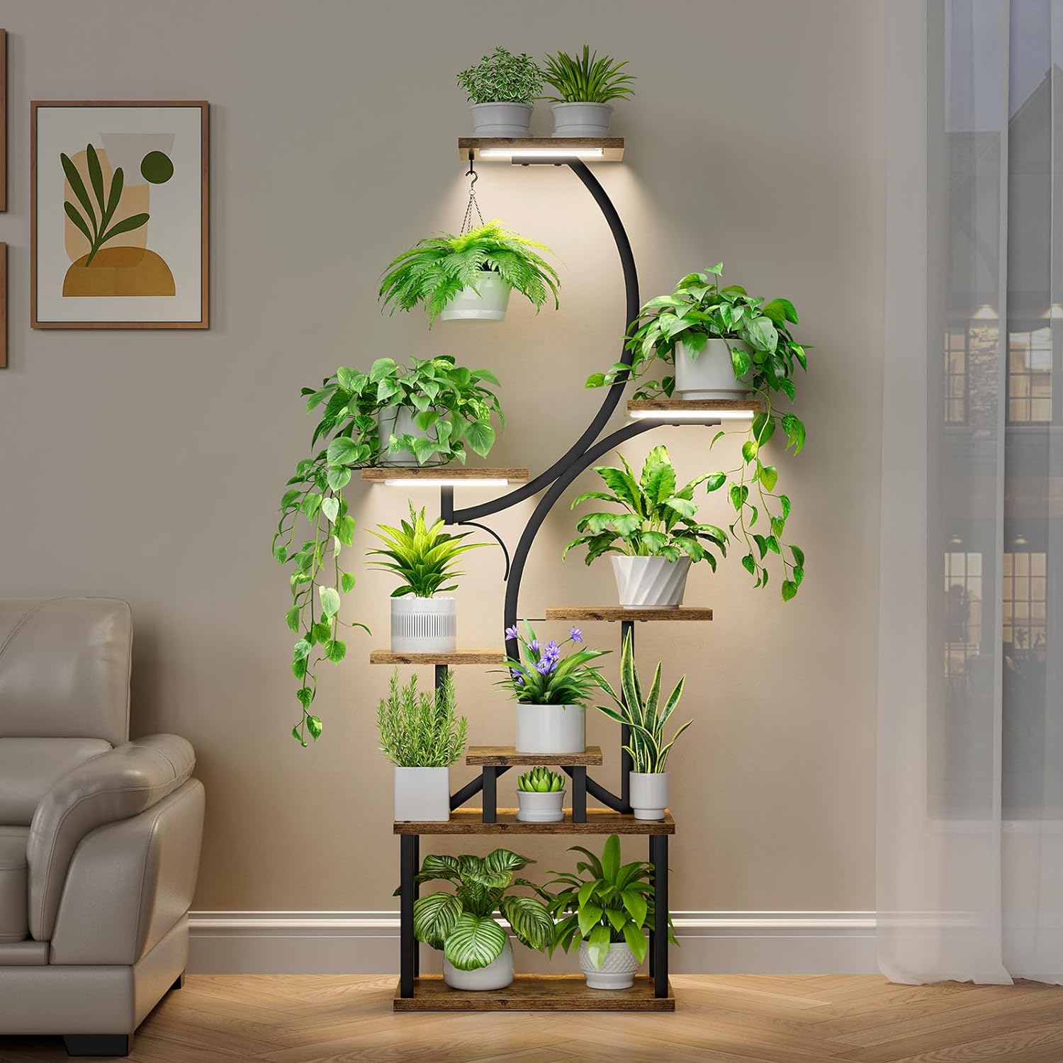 S-Shaped 8-Tier Indoor Plant Stand with Grow Lights