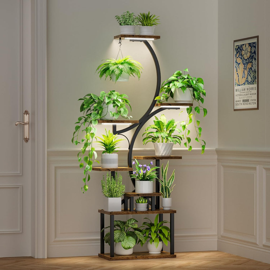 S-Shaped 8-Tier Indoor Plant Stand with Grow Lights