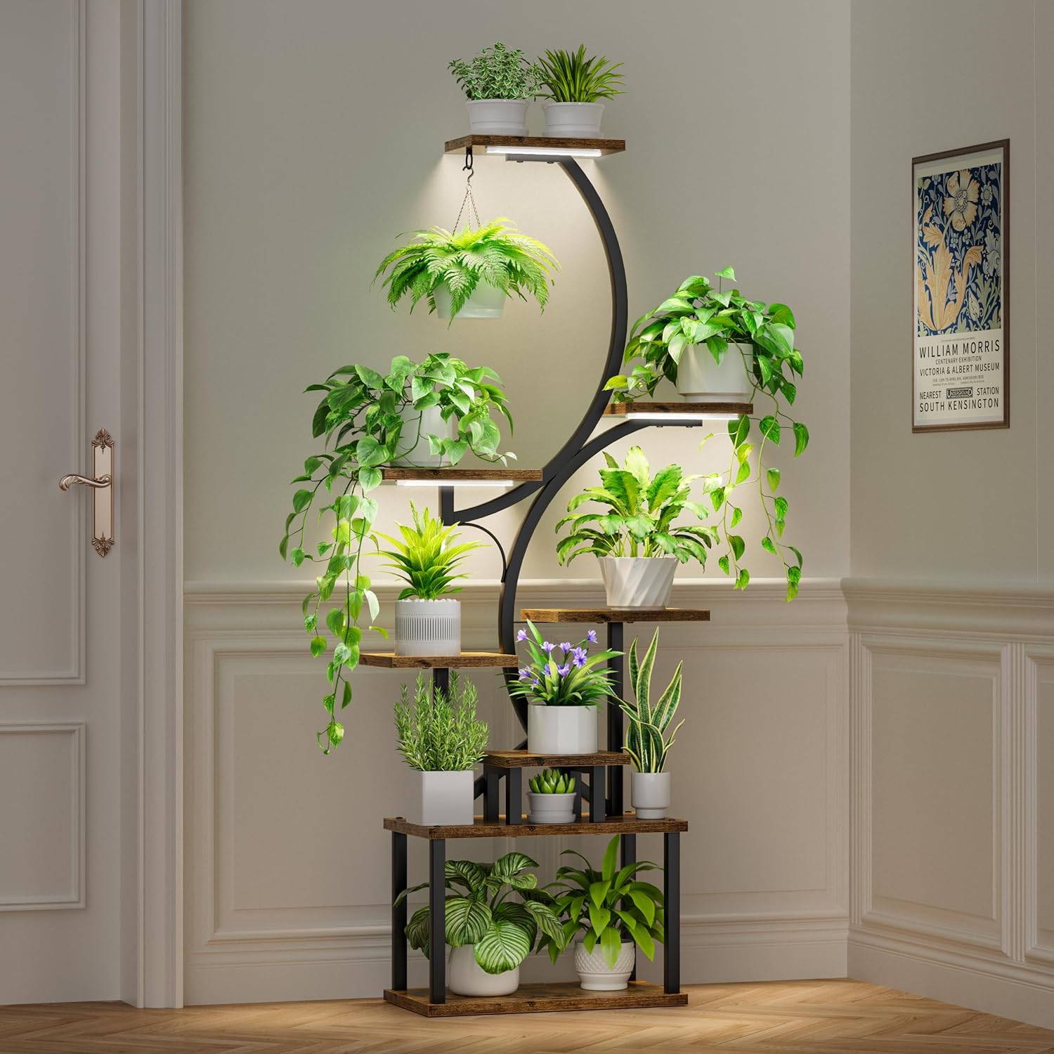 S-Shaped 8-Tier Indoor Plant Stand with Grow Lights