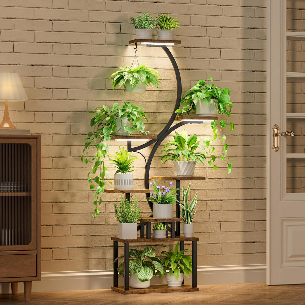 S-Shaped 8-Tier Indoor Plant Stand with Grow Lights