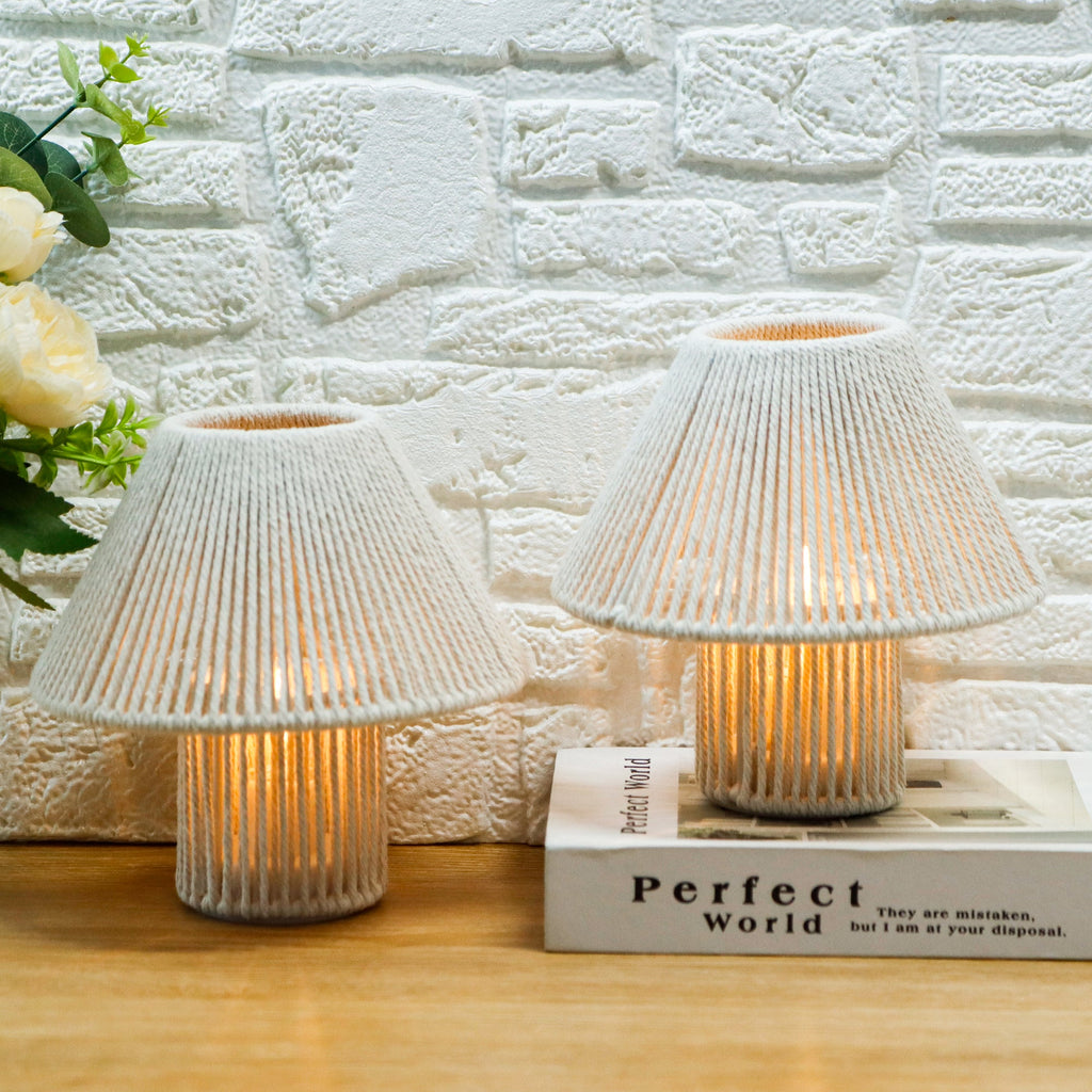 Woven Cotton Rope LED Cordless Table Lamp  –  Battery-Operated Lamps