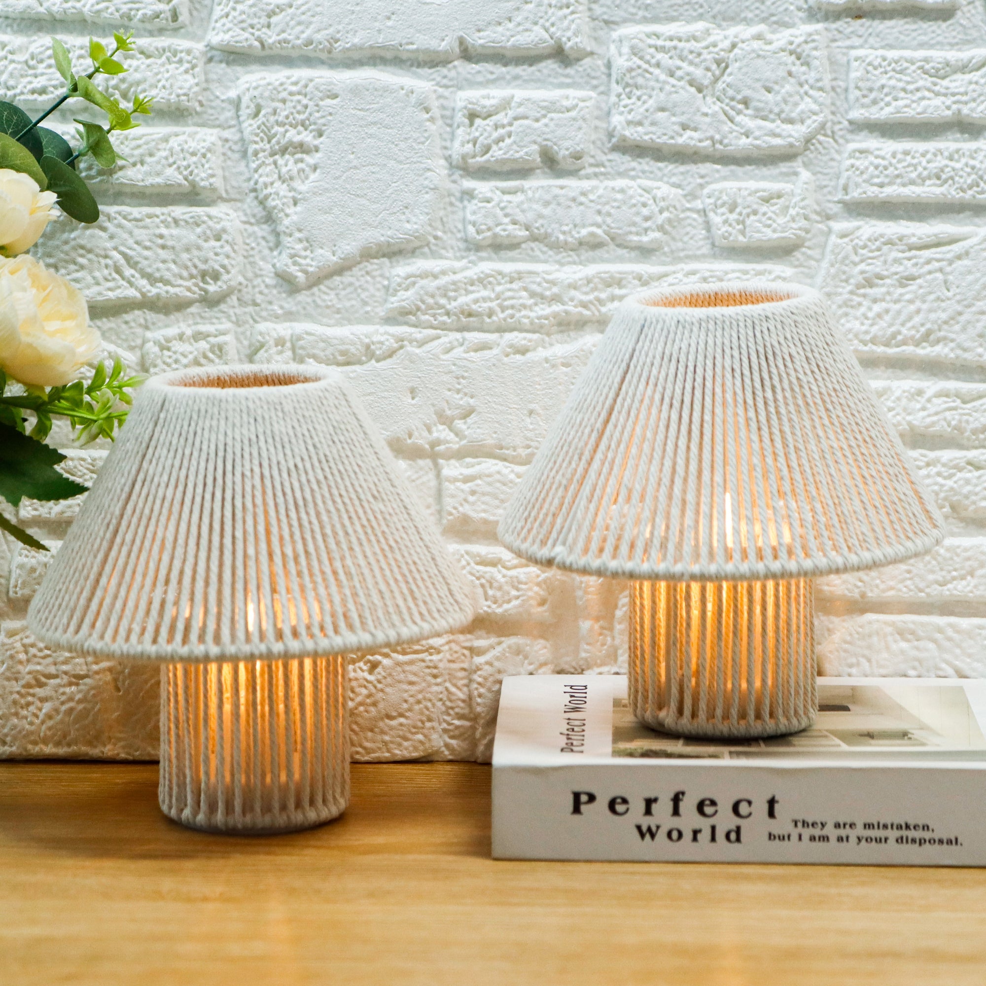 Woven Cotton Rope LED Cordless Table Lamp  –  Battery-Operated Lamps