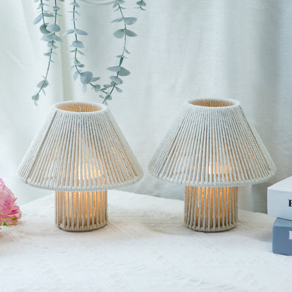 Woven Cotton Rope LED Cordless Table Lamp  –  Battery-Operated Lamps