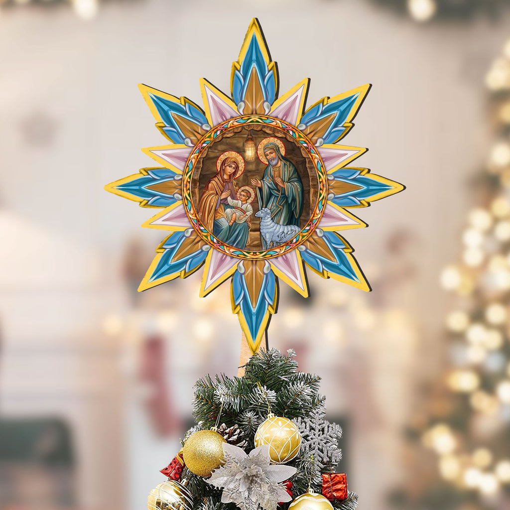Orthodox Nativity Star Tree Topper Wooden Decor