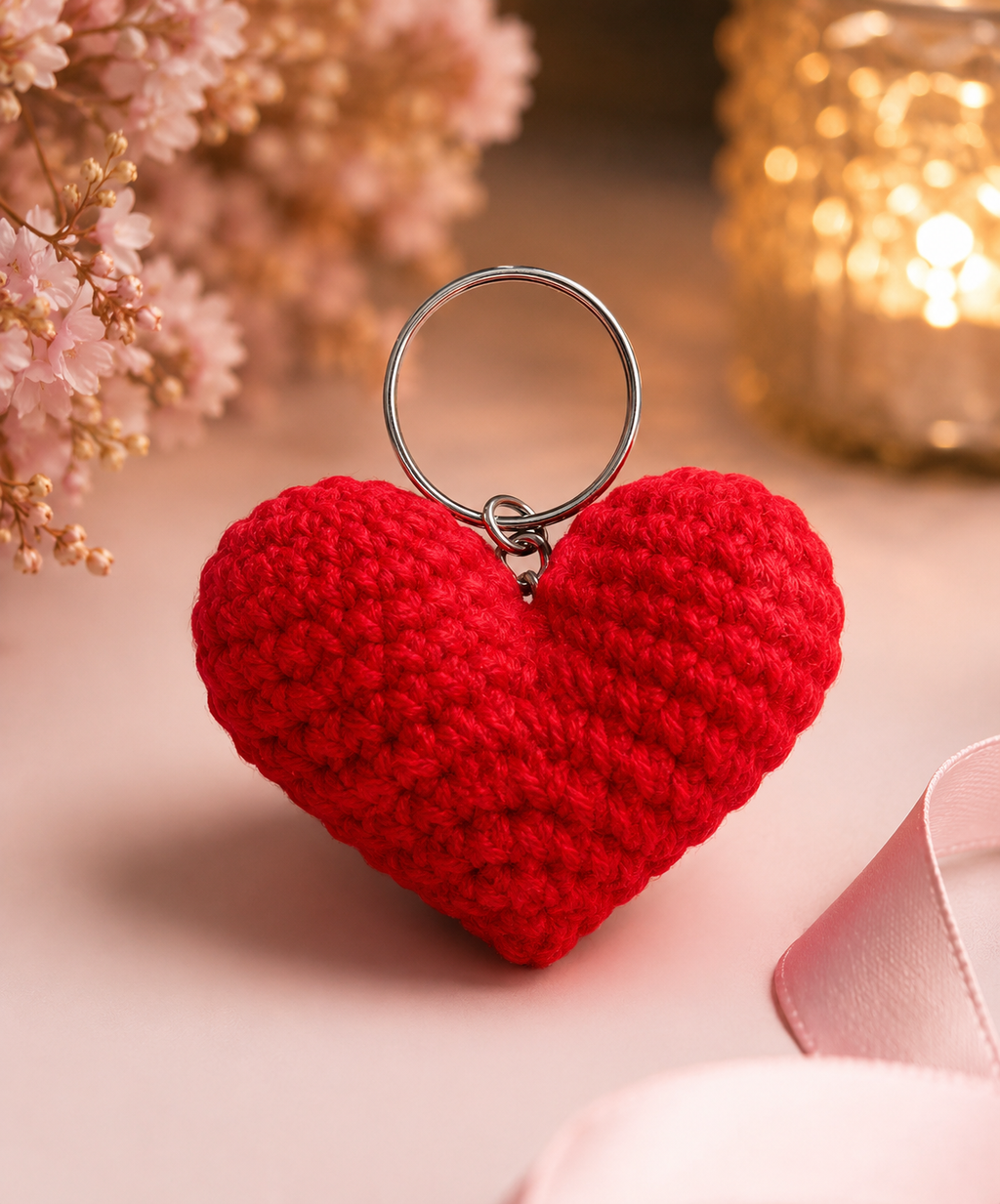 Handmade Crochet Heart Keychain