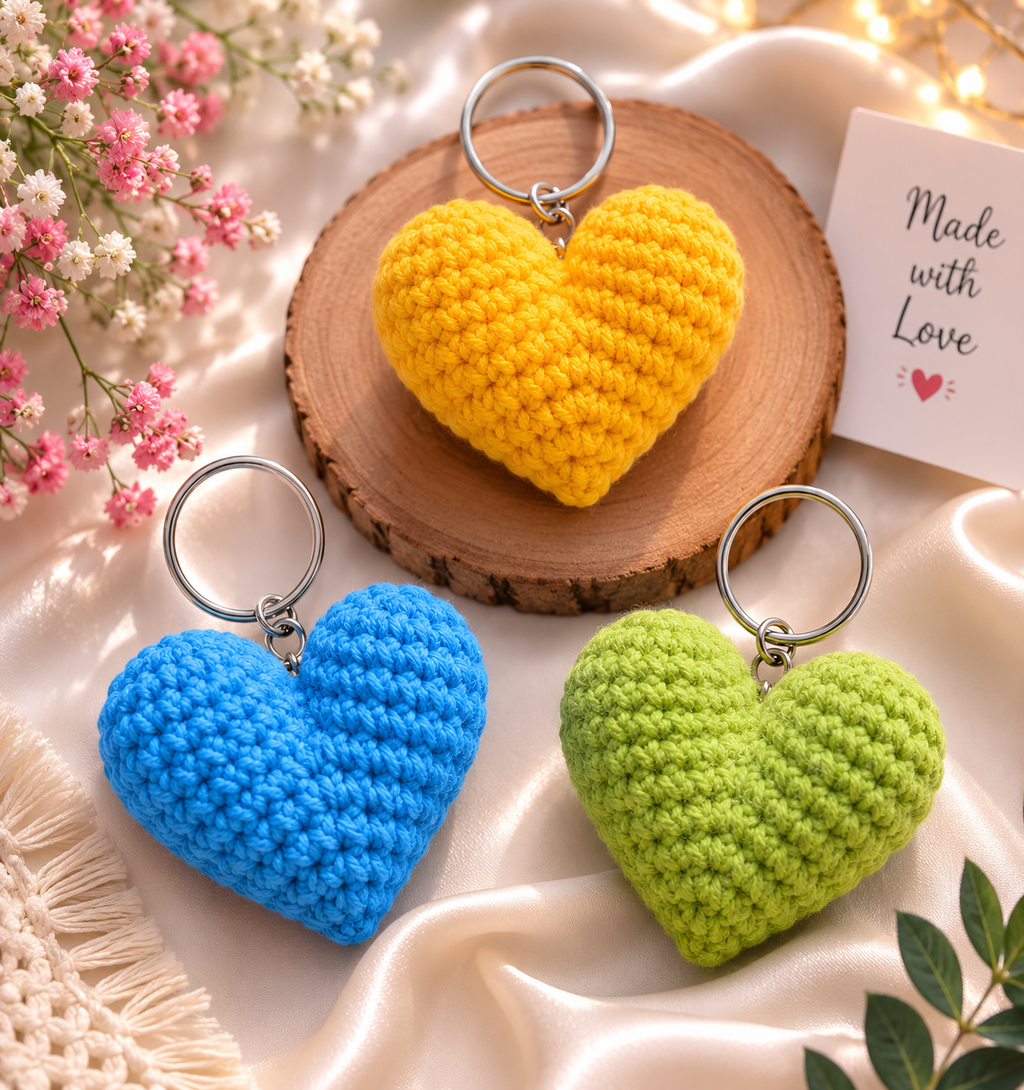 Handmade Crochet Heart Keychain