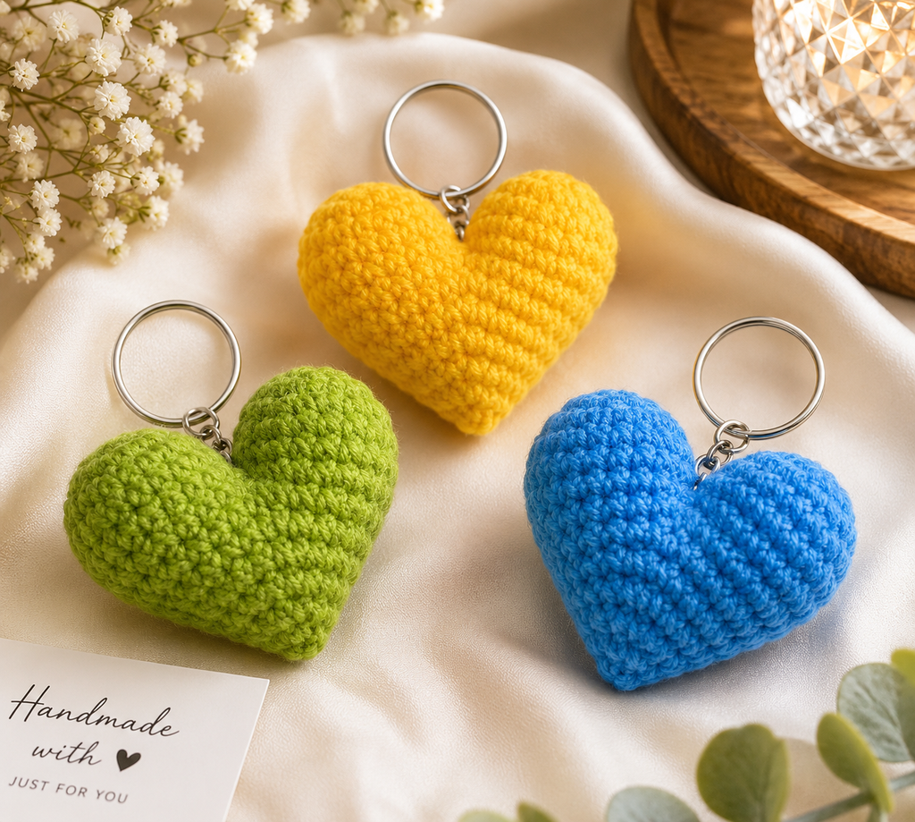 Handmade Crochet Heart Keychain