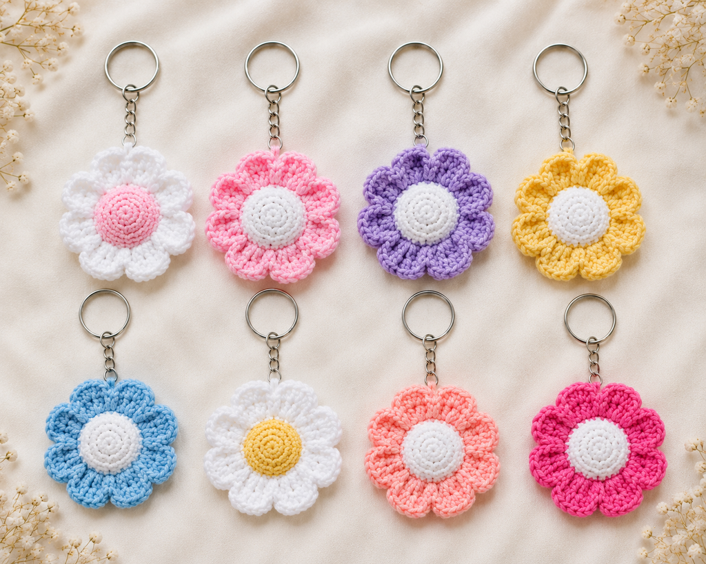 Handmade Crochet Flower Keychain