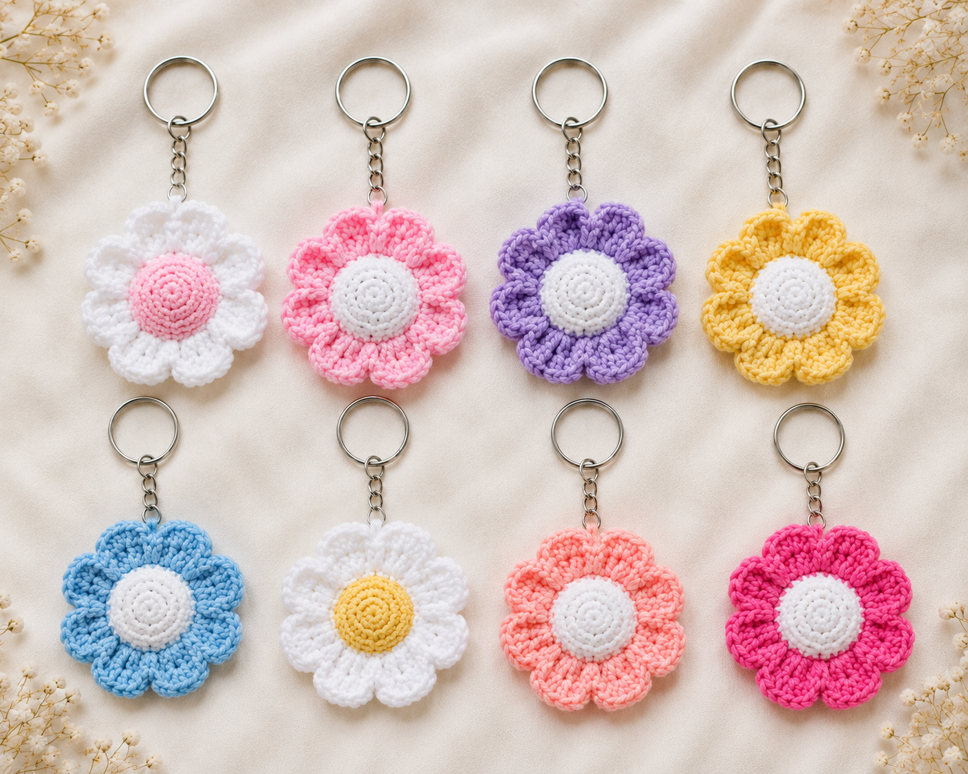 Handmade Crochet Flower Keychain