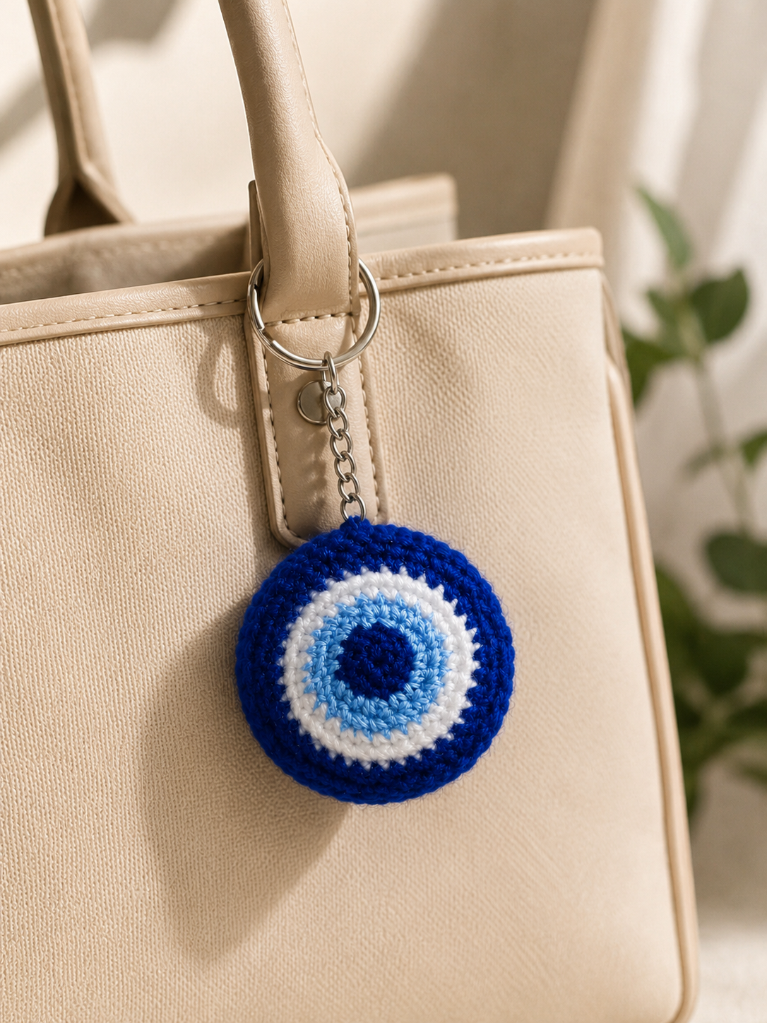 Handmade Crochet Evil Eye Keychain - Blue Nazar Protection Charm