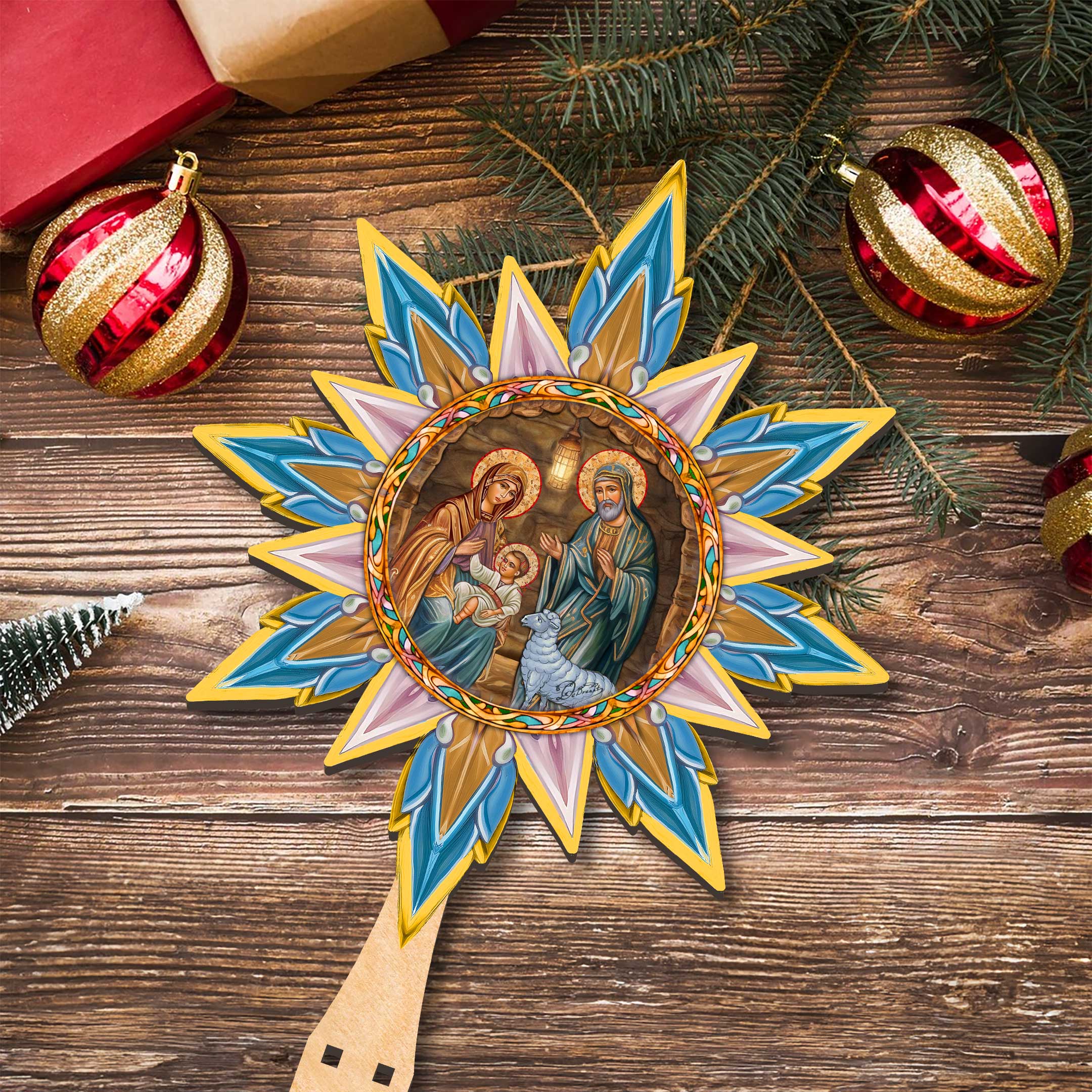 Orthodox Nativity Star Tree Topper Wooden Decor