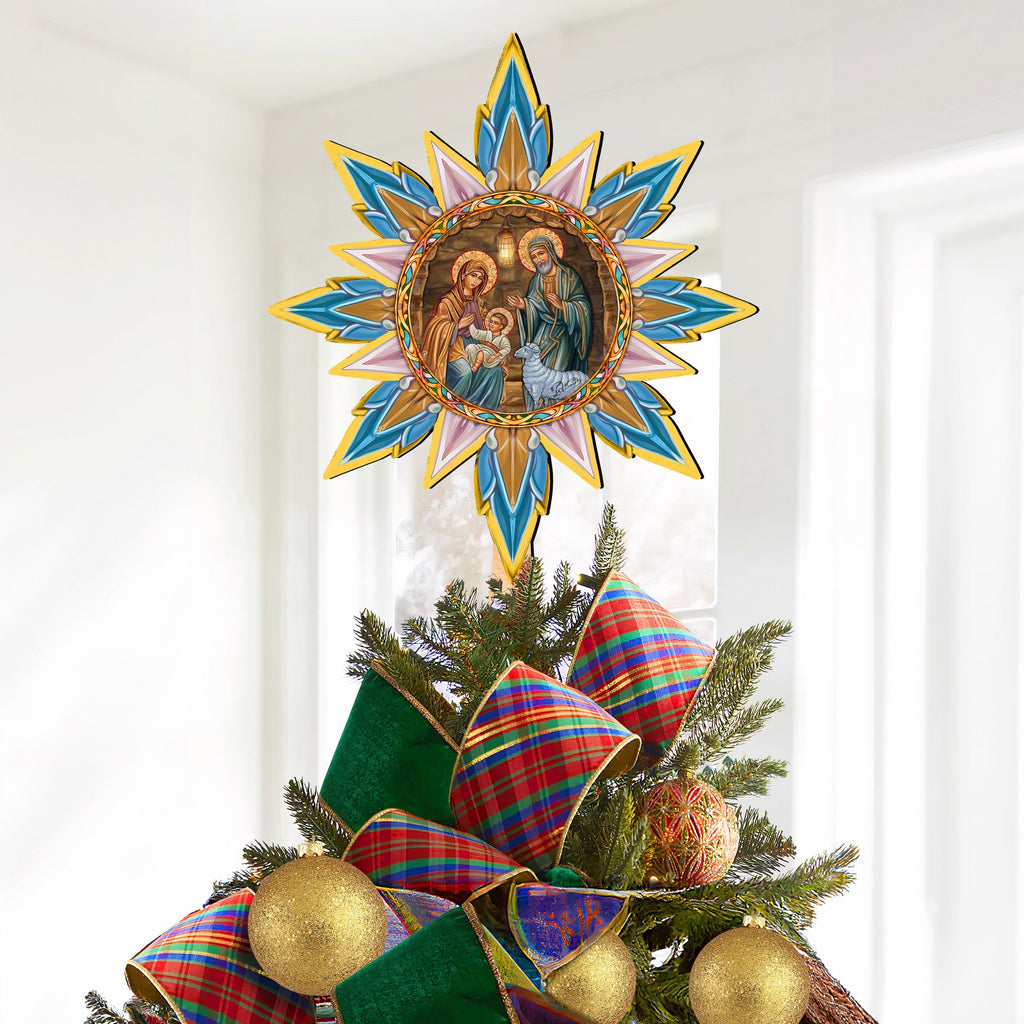 Orthodox Nativity Star Tree Topper Wooden Decor
