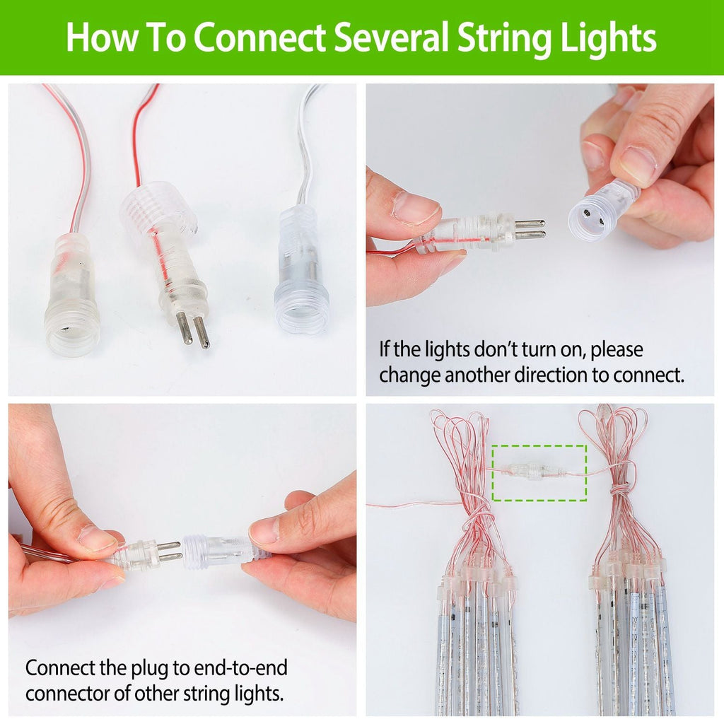 Meteor Shower String Lights Falling Raindrop Tube - Solar Powered- 8Pcs.