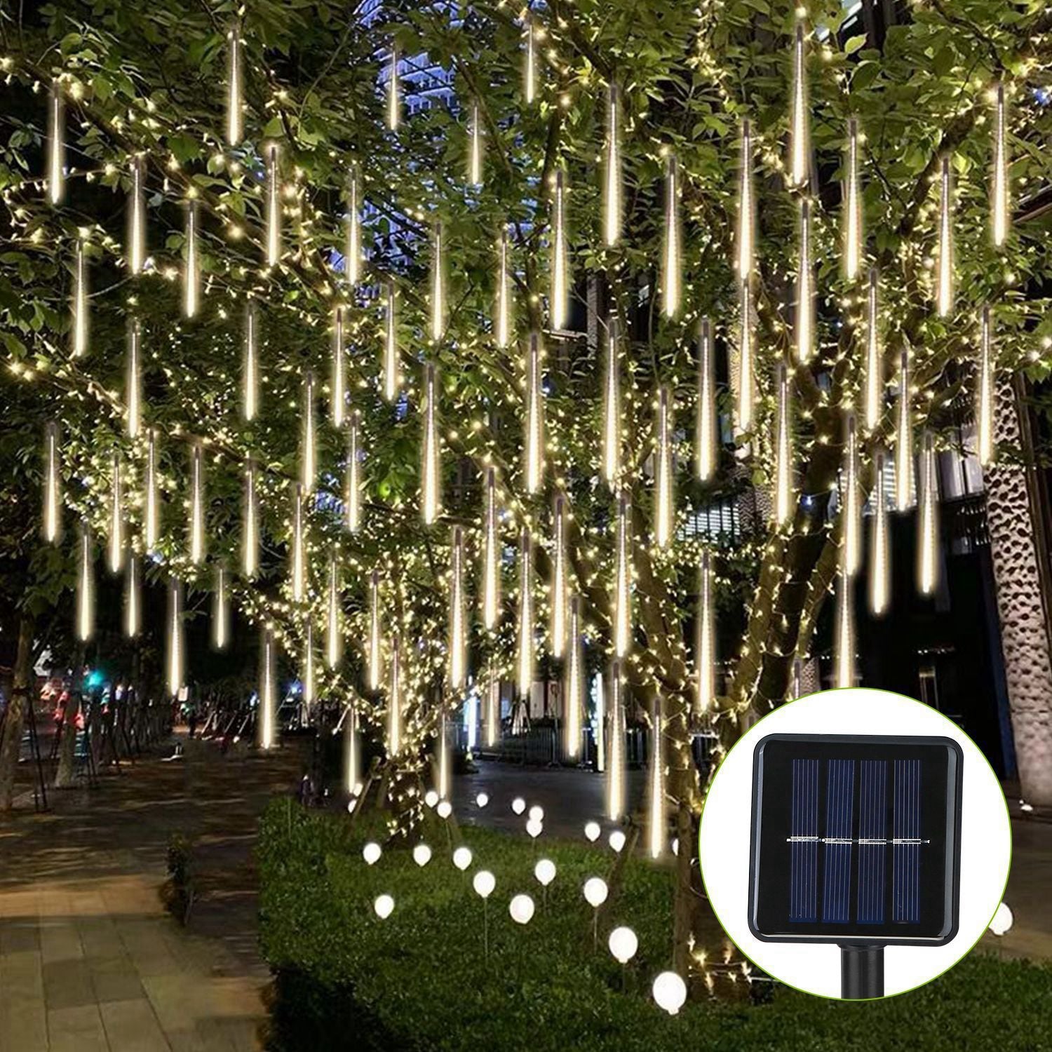 Meteor Shower String Lights Falling Raindrop Tube - Solar Powered- 8Pcs.