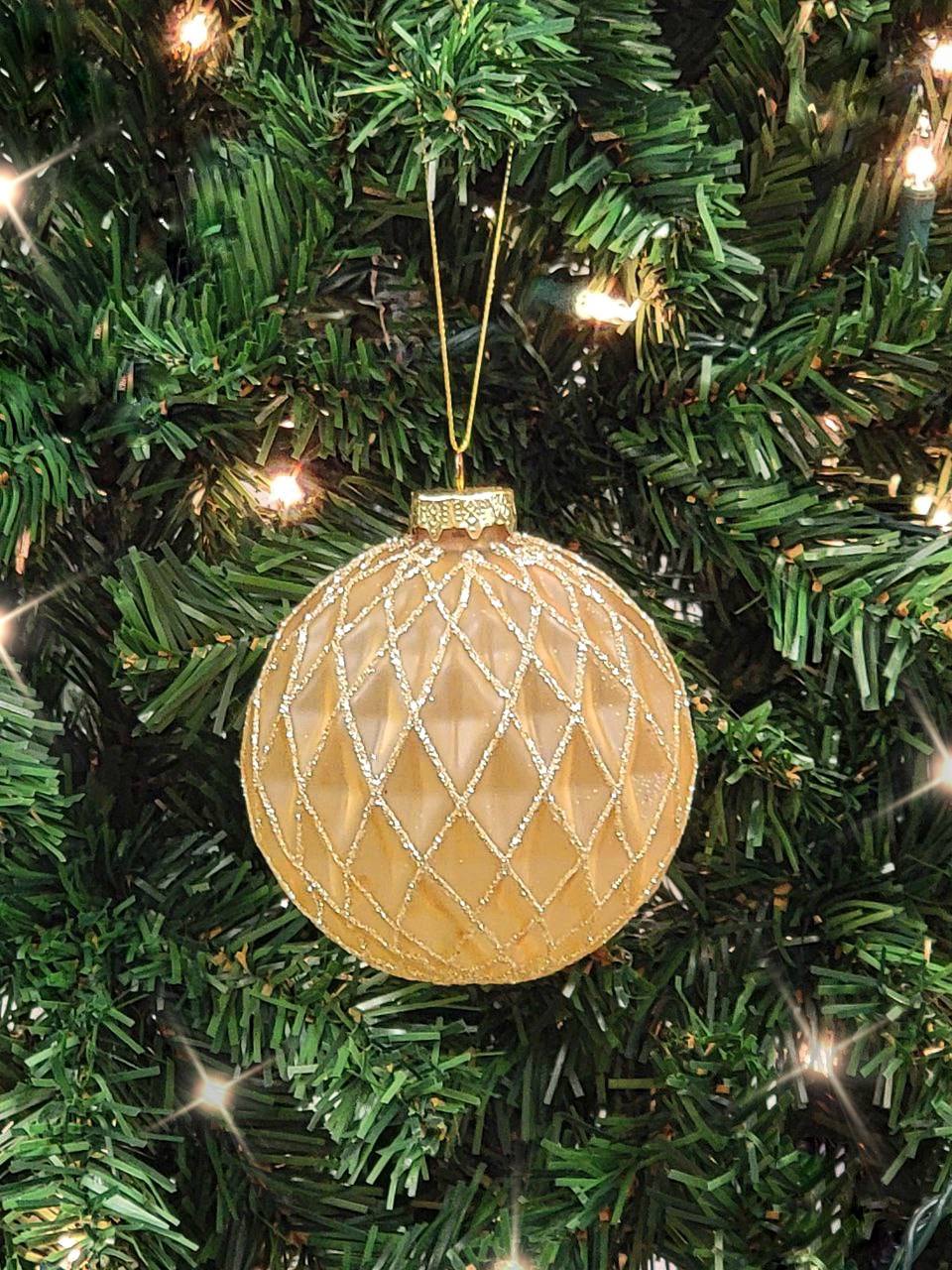 Crisscross Beige Glass Ball Christmas Ornament